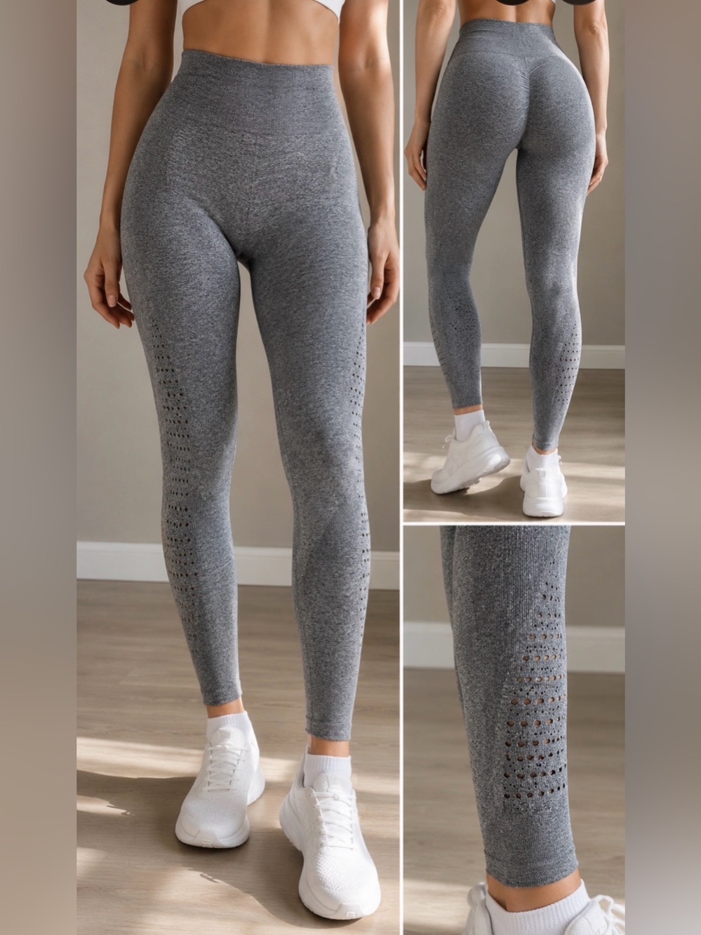 Women’s Gray Butt Scrunch Seamless High-Waist Active Leggings